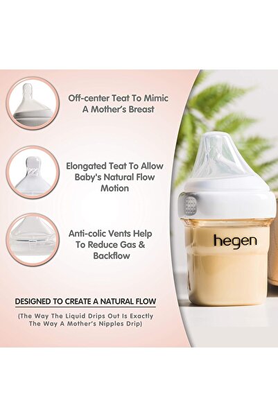 Hegen anti-colic wide-neck baby bottle - 5 oz breastfeeding system with slow-flow nipples