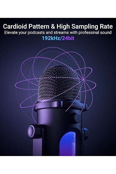 SYNTECH Gaming Microphone M100 - USB Condenser Mic with RGB, Mute Touch, Gain Knob