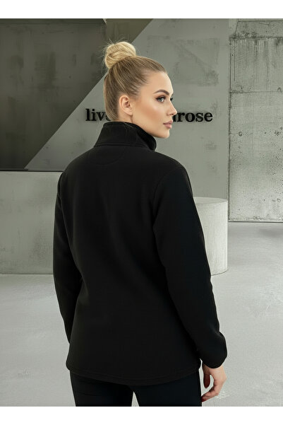 TKT Black Women's Fleece Jacket with Front Piece Detail and 3 Pockets