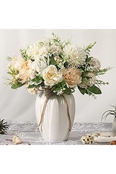 Generic JARELING Artificial Peony Bouquet in Ceramic Vase (White) - 3 Pieces