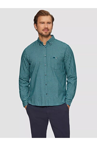 s.Oliver Men's shirt with pocket, button-down collar and checkered print, Gre...