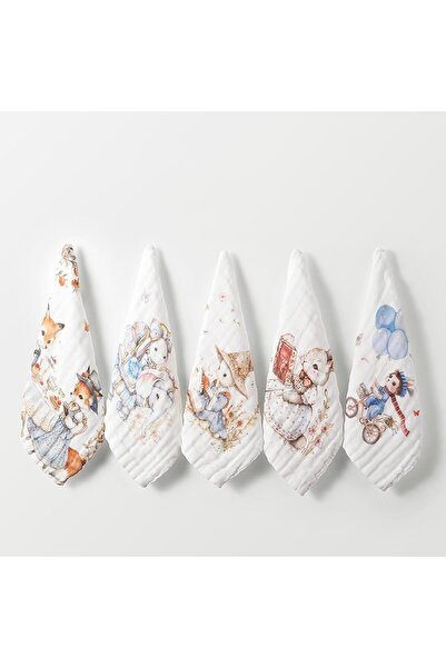 ZONEY مجموعة مناشف أطفال من الموسلين، 5 قطع، 11.8×11.8 بوصة (رسومات كرتونية)