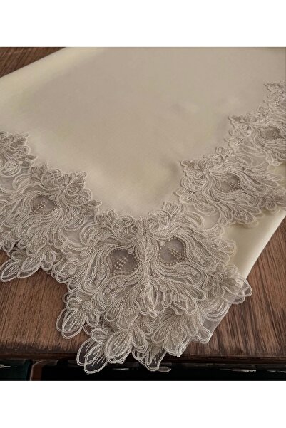 Madamca Nana Linen Coton Gardenya (Flax) French Guipure Luxury Tablecloth 160X220