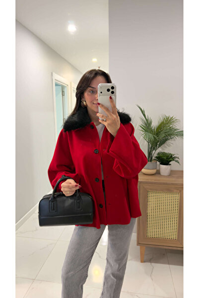 BİRCANÇİL Tita Red Fur Collar Jacket