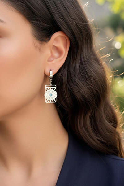 PRVT Gümüş Renk Nazar Göz Sallantılı Çelik Kadın Küpe – Anti Alerjik Kararmay...