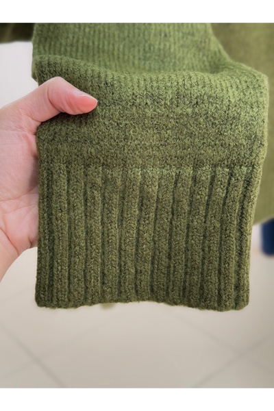 BENAHOLL Ferera Sleeve Tip and Below Corded Fabric Knitted Sweater-Zi̇6213 Khaki