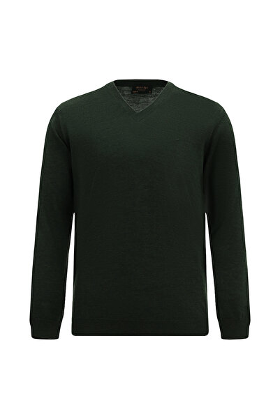 Abdullah Kiğılı V-Neck Regular Fit Embroidered Wool Knitwear Sweater