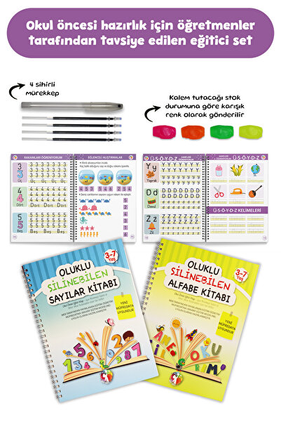 MERT BEBEK Oluklu Silinebilen Yazı Kitabı Seti – Alfabe + Sayılar Sihirli Kal...