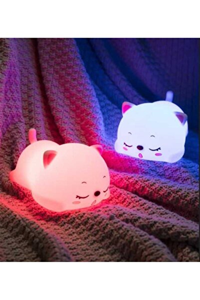 Mihristore Silikon Uyuyan Kedi Gece Lambası Çocuk Odası Gece Lambası Dokunmat...