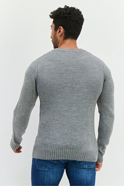 Trendyol Collection Men Ribbed Neck Knitted Sweater, Grey
