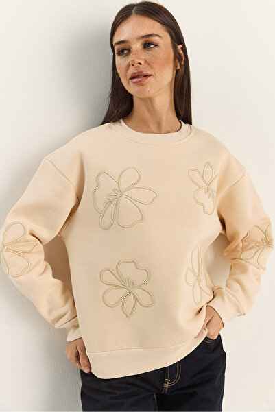 Bianco Lucci Γυναικείο φούτερ Floral Eva Embroidery Three Thread Ş επένδυση fleece 60601046