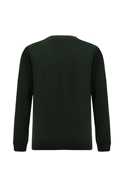 Abdullah Kiğılı V-Neck Regular Fit Embroidered Wool Knitwear Sweater