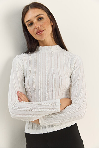 Bianco Lucci Γυναικεία μπλούζα με μισό λαιμό γκοφρέ 60601054