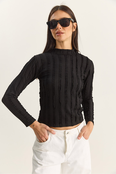 Bianco Lucci Γυναικεία μπλούζα με μισό λαιμό γκοφρέ 60601054