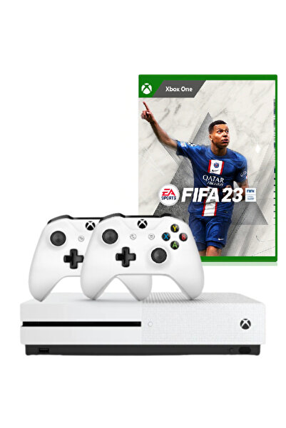 MICROSOFT Xbox One S 500GB Second-Hand, White + 2 Controllers + FIFA 23