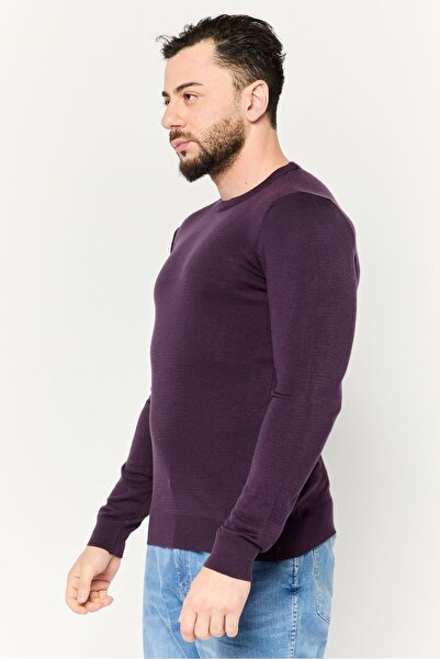 Trendyol Collection Men Crew Neck Plain Knit Sweater, Purple