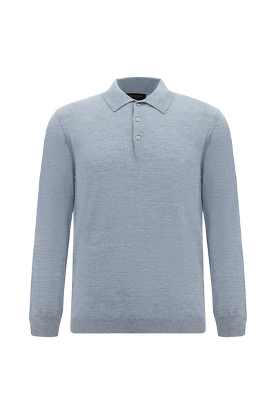 Abdullah Kiğılı Polo Neck Buttoned Embroidered Regular Fit Wool Knitwear Sweater