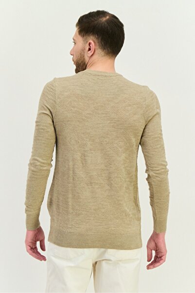 Trendyol Collection Men Crew Neck Long Sleeve Knitted Sweater, Beige