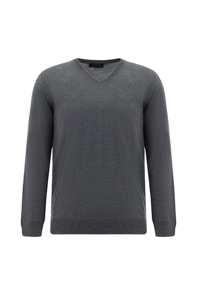 Abdullah Kiğılı V-Neck Regular Fit Embroidered Wool Knitwear Sweater