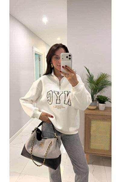 BİRCANÇİL Tiessa Ecru Nyc Printed Sweat