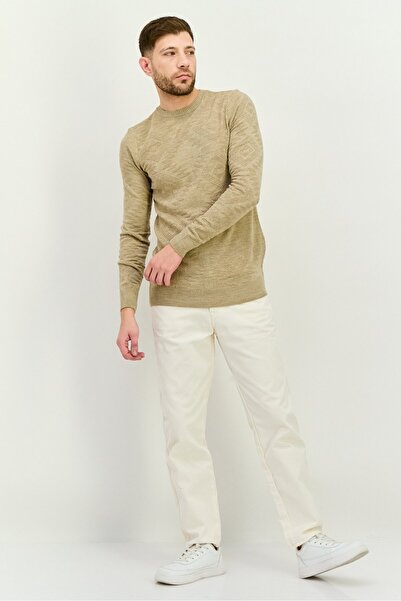 Trendyol Collection Men Crew Neck Long Sleeve Knitted Sweater, Beige