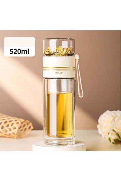 Arabest Coffee Mug & Water Bottle with Tea Separation,Clear Double Wall Glass Water Bottle,Portable(White)