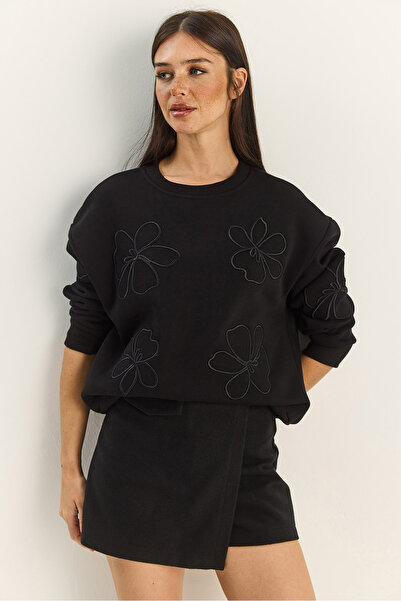 Bianco Lucci Γυναικείο φούτερ Floral Eva Embroidery Three Thread Ş επένδυση fleece 60601046