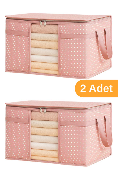 Serstil 2 Adet - Pencereli Kazak Hurcu 45 x 40 x 30 cm - Pembe Benekli