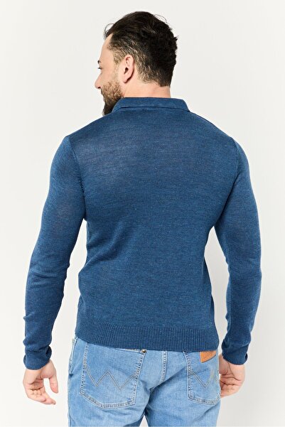 Trendyol Collection Men Knitted Half Button Sweater, Blue Heather