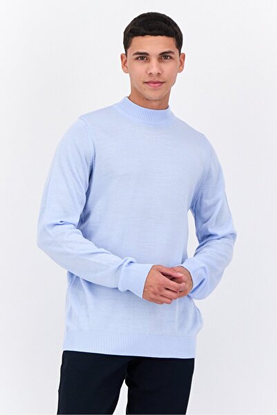 Trendyol Collection Men Crew Neck Long Sleeves Knitted Sweater, Sky Blue