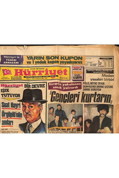 Gökçe Koleksiyon Hürriyet Gazetesi 25 Aralık 1982 - Kenan Evren Bugün Karaiçide - Ağca Soruşturmasında İlginç Gelişme