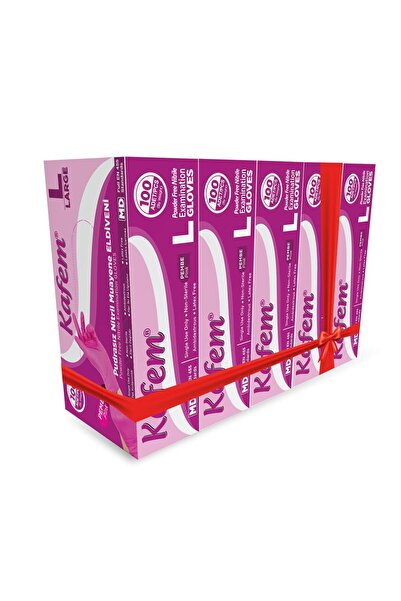 KAFEM Pembe Nitril Eldiven Pudrasız (L) 100 Lü X 5 Paket