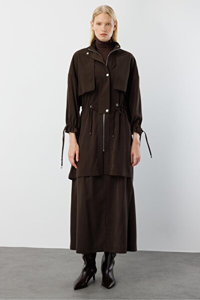 Moda İlgi Modailgi Rüzgarlıklı Beli Büzgülü Tunik Kahve