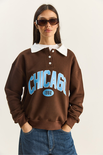 Bianco Lucci Дамска блуза с поло яка и трилентов принт Chicago 60601050