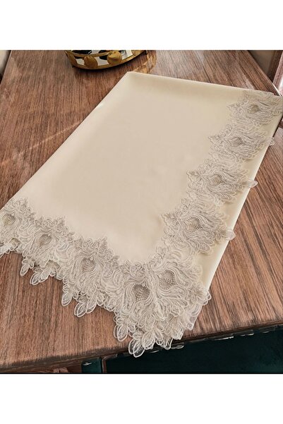 Madamca Nana Linen Coton Gardenya (Flax) French Guipure Luxury Tablecloth 160X220