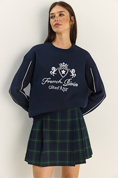 Bianco Lucci Жіночий велосипедний комір з вишивкою, три нитки, шардоне, світшот 60601049