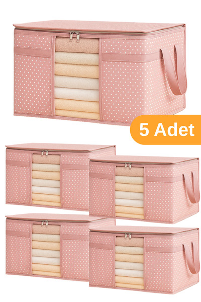 Serstil 5 Adet - Pencereli Kazak Kıyafet Giysi Hurcu 45 X 40 X 30 Cm - Pembe Benekli