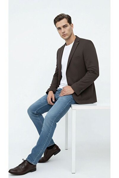 Plus Scorpion Brown Men's Slim Fit Blazer Jacket – Stylish, Modern, Casual, and Suitable for Office Outfits with One Button