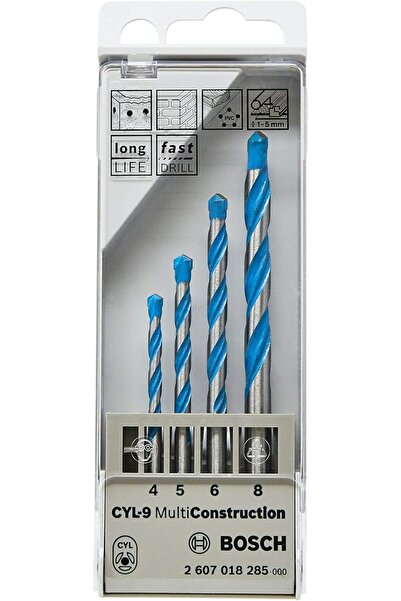 Bosch Expert HEX-9 Multicon Struct Drill Bit 4 Piece Set, Multicolor, 4/5/6/8 MM - 2607018285