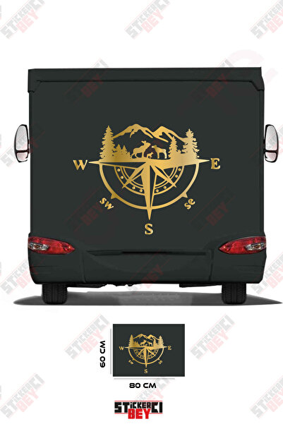 STİCKERCI BEY ملصق للعربات المتنقلة بتصميم الجبل والبوصلة