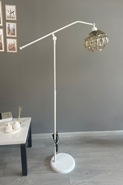 Bamyum Şila Bal Rengi Cam Beyaz F Kol Gövde Hareketli Başlık Lambader Modern ...