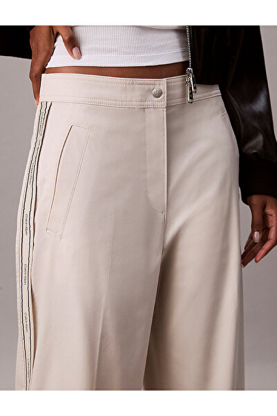 Calvin Klein Cotton Twill All over Printed Logo Striped Women's White Trousers Pants Lv044D612G-Gtr