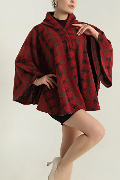 VıoShıne Kadın Oversize Ekose Triko Panço