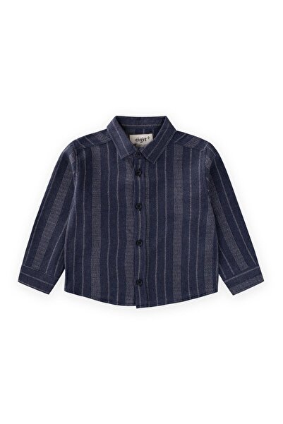 Cigit Striped Transitional Lumberjack Shirt 2-10 Years Old Navy Blue