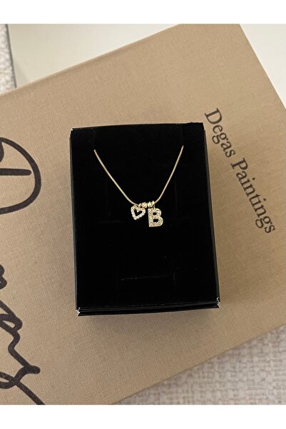 RAREE Zirkon mini kalp ve harf charmlı çelik zincirli kolye hediye
