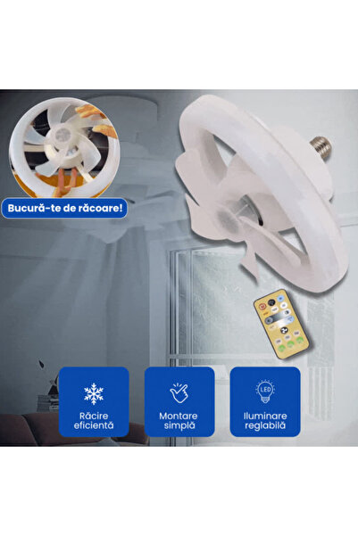 OferteTop 2-in-1 Fan with LED Light, Quiet, 3 Speeds and Remote Control (Bulb Type)