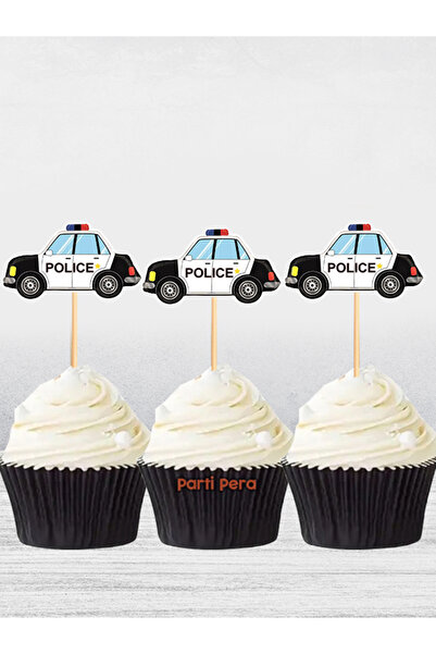 parti pera Siyah Polis Arabası Şekilli Cupcake Kürdan Süsü 15 Adet