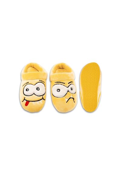 Belsta Papuci de casă din velur galben, cu broderie fețe haioase, marimea 36