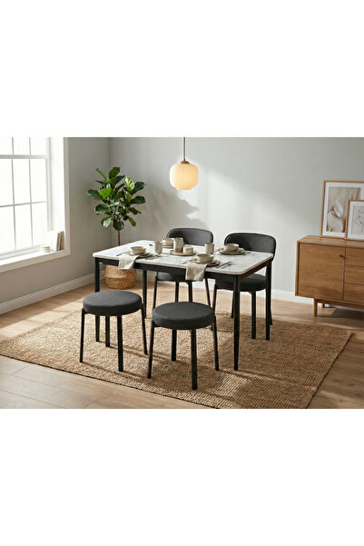 DİLETTO 70x110 YEMEK MASA TAKIMI MUTFAK MASASI 4 KİŞİLİK MASA SANDALYE PUF TA...