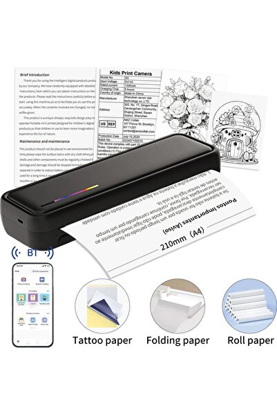 VALA X9 Portable A4 Thermal Printer, Bluetooth & USB, 2500mAh, Black